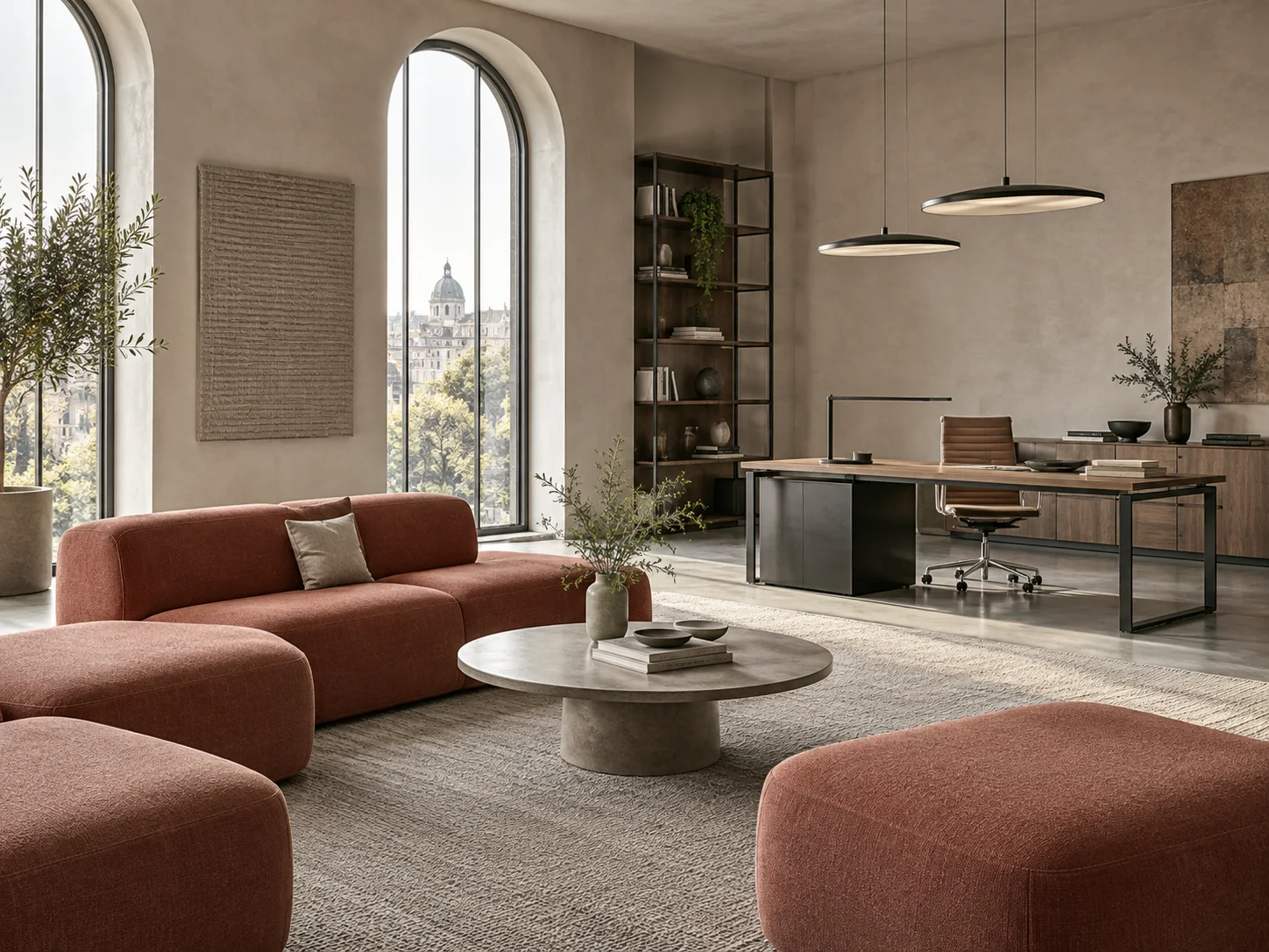 Concept workspace lit by suspended and task fittings